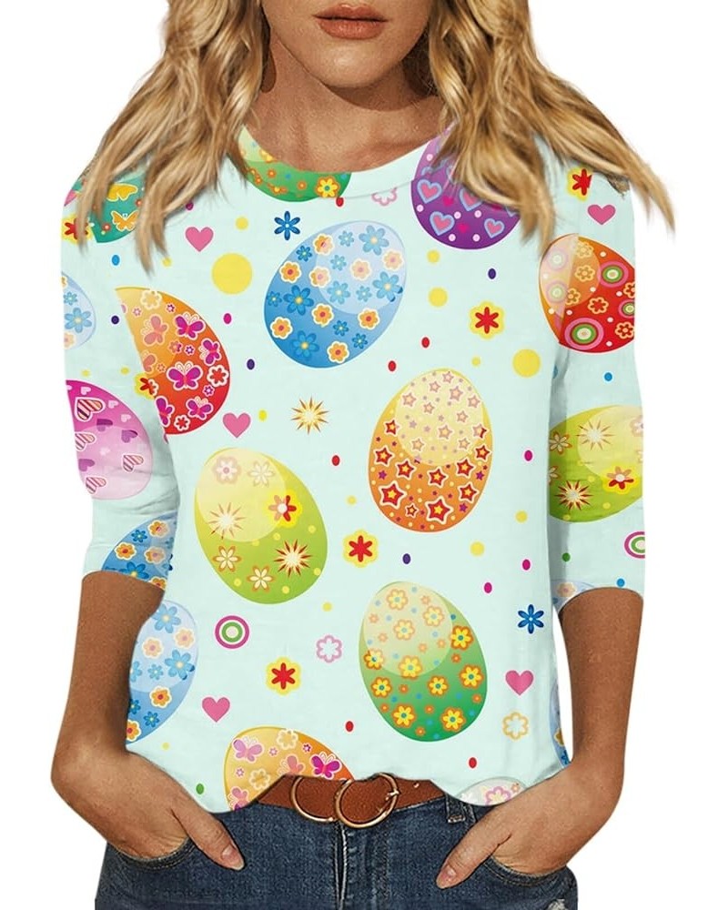 Easter Shirts for Women Tops for Women 2024 Happy Easter Egg Tee Cute Funny Bunny Print Trendy Casual 3/4 Sleeve Tops 06-mint...