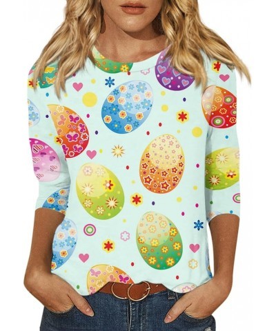 Easter Shirts for Women Tops for Women 2024 Happy Easter Egg Tee Cute Funny Bunny Print Trendy Casual 3/4 Sleeve Tops 06-mint...