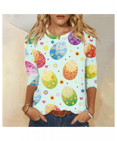 Easter Shirts for Women Tops for Women 2024 Happy Easter Egg Tee Cute Funny Bunny Print Trendy Casual 3/4 Sleeve Tops 06-mint...