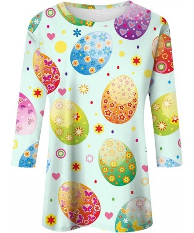 Easter Shirts for Women Tops for Women 2024 Happy Easter Egg Tee Cute Funny Bunny Print Trendy Casual 3/4 Sleeve Tops 06-mint...