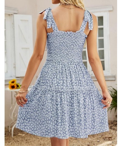 Women's 2024 Summer Boho Floral Printed Spaghetti Strap Square Neck Ruffle A Line Swing Beach Mini Dress Midblue $20.29 Dresses