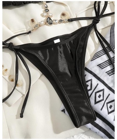 Women's Satin 2 Piece Rhinestone Bathing Suit High Waisted Swimsuit Bikini Set Black $17.04 Swimsuits