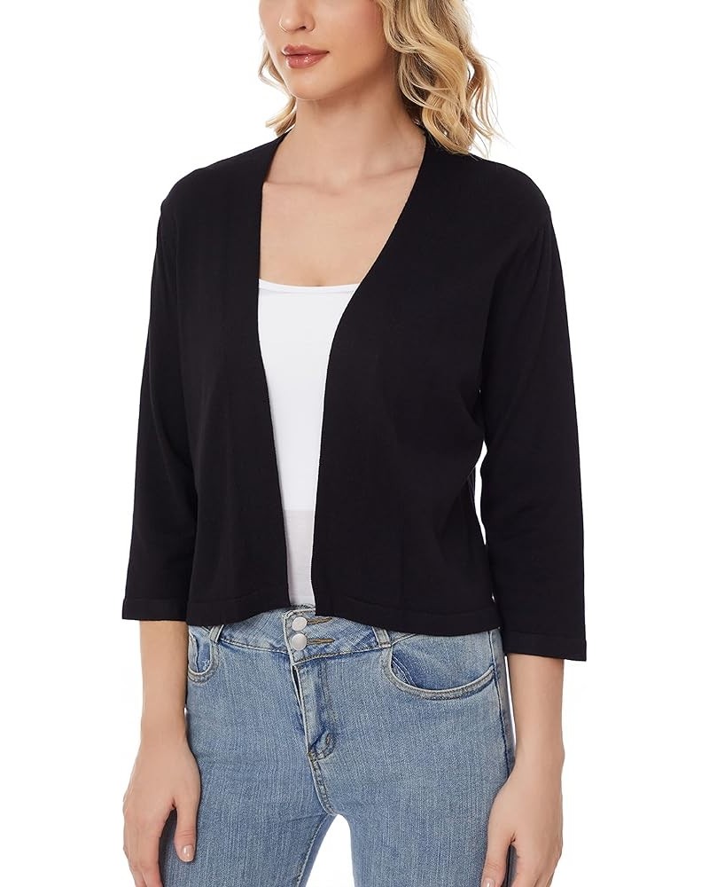 Women's 3/4 Sleeve Shrugs Lightweight Open Front Cropped Cardigan for Women Autumn-black2 $12.47 Sweaters