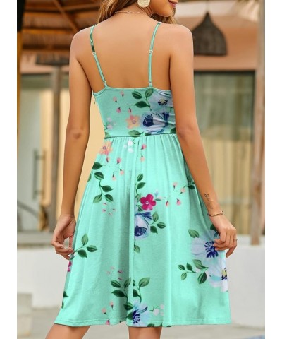 Casual Dresses for Women Sleeveless Cotton Summer Beach Dress A Line Spaghetti Strap Sundresses with Pockets Yt090-green Flor...