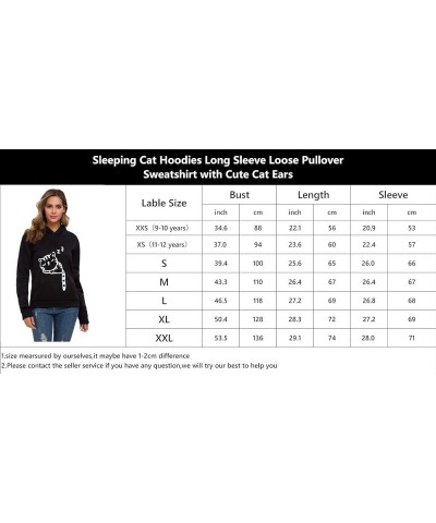 Women Teen Girls Cat Hoodie Sweatshirt Cute Cat Ear Sleeping Cat Printed Pullover Sweatshirt Black $10.50 Hoodies & Sweatshirts