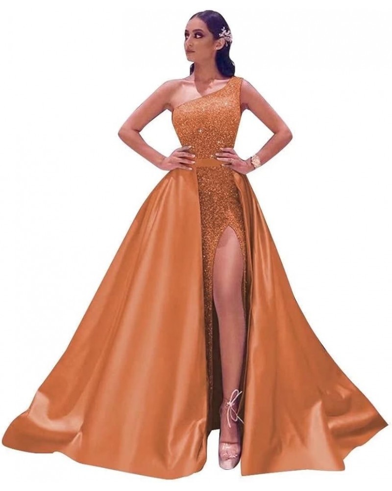 One Shoulder Prom Dresses Mermaid Sequin Ball Gowns Formal Evening Dress for Women,R39 Orange $47.25 Dresses