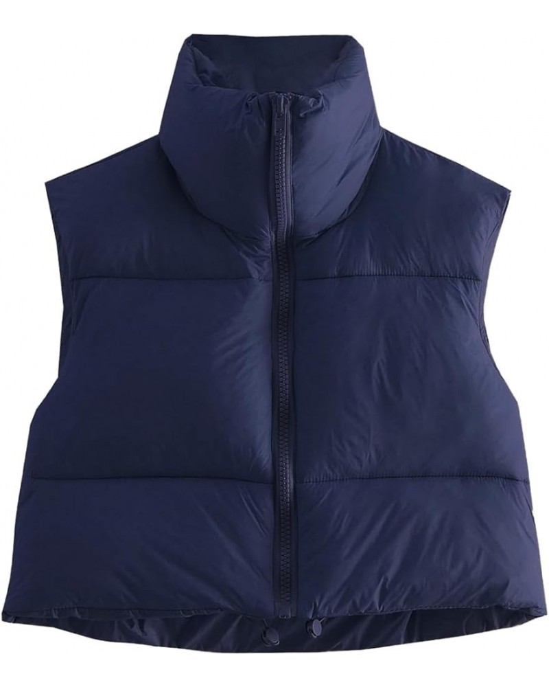 Women's Winter Warm Padded Crop Vest Lightweight Sleeveless Puffer Vest Navy $20.99 Jackets