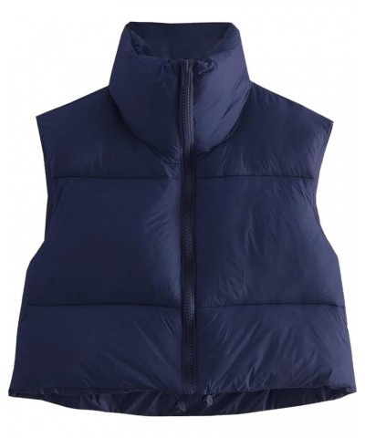 Women's Winter Warm Padded Crop Vest Lightweight Sleeveless Puffer Vest Navy $20.99 Jackets