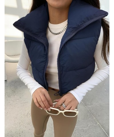 Women's Winter Warm Padded Crop Vest Lightweight Sleeveless Puffer Vest Navy $20.99 Jackets