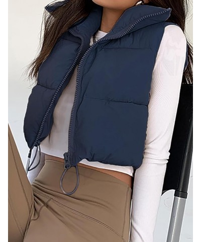 Women's Winter Warm Padded Crop Vest Lightweight Sleeveless Puffer Vest Navy $20.99 Jackets