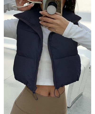 Women's Winter Warm Padded Crop Vest Lightweight Sleeveless Puffer Vest Navy $20.99 Jackets