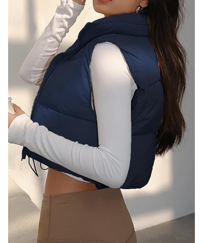 Women's Winter Warm Padded Crop Vest Lightweight Sleeveless Puffer Vest Navy $20.99 Jackets