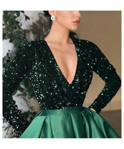 V Neck Long Sleeve Sequin Satin Prom Dresses 2022 Mermaid Formal Gown and Evening Dress with Slit White $33.11 Dresses