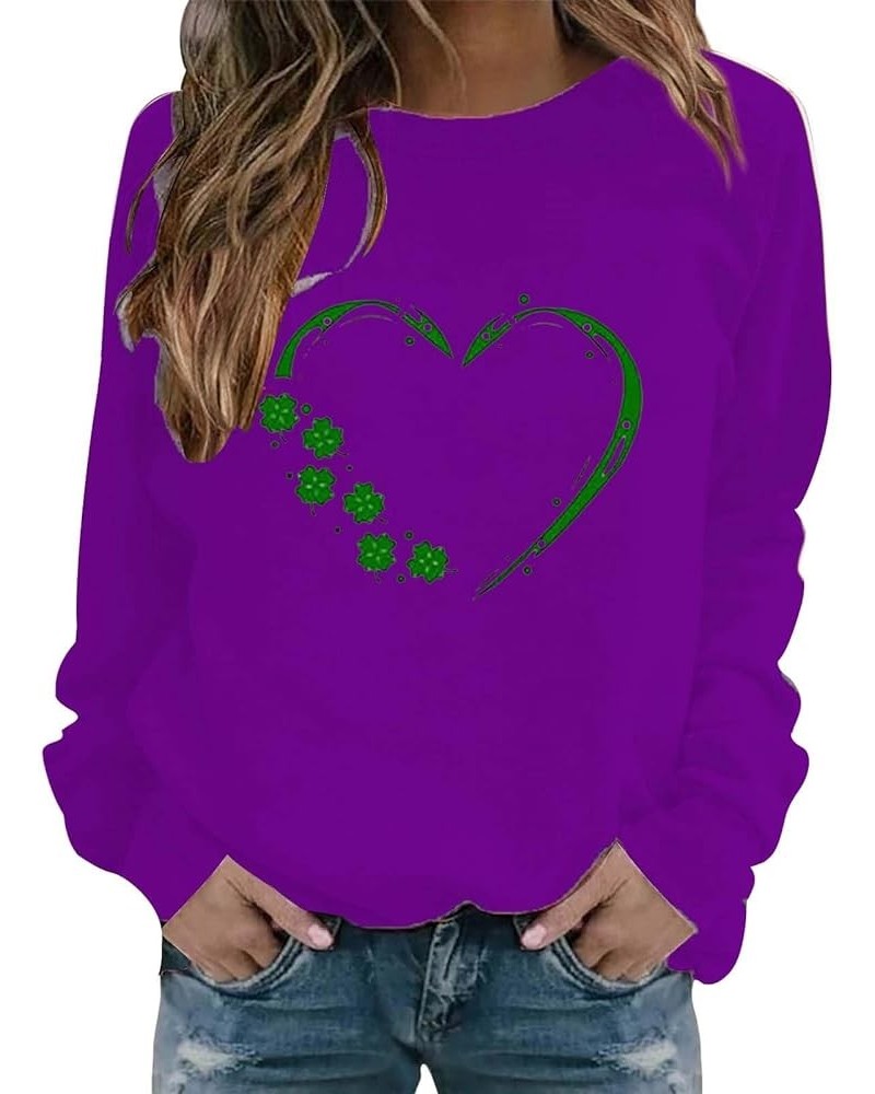 St. Patrick's Day Sweatshirt for Women Lucky Shamrock Shirts Long Sleeve Crew Neck Clover Oversized Sweatshirt Tops Purple $1...