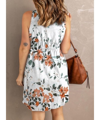 Women's Casual Sleeveless T-Shirt Dresses Summer V Neck Button Down Swing Short Dress B-floral Print White $21.65 Dresses