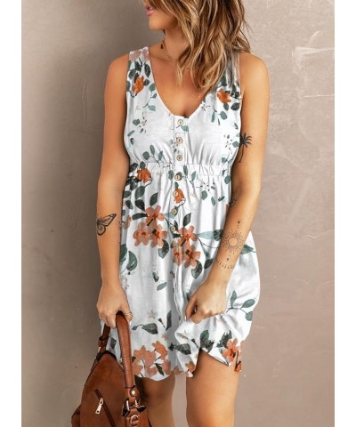 Women's Casual Sleeveless T-Shirt Dresses Summer V Neck Button Down Swing Short Dress B-floral Print White $21.65 Dresses