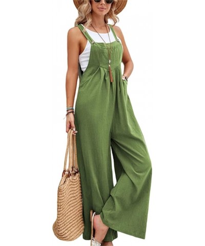 Jumpsuits for Women Wide Leg Bib Overalls Loose Fit Sleeveless Strap Baggy Rompers Casual Outfits with Pockets Green $10.79 O...