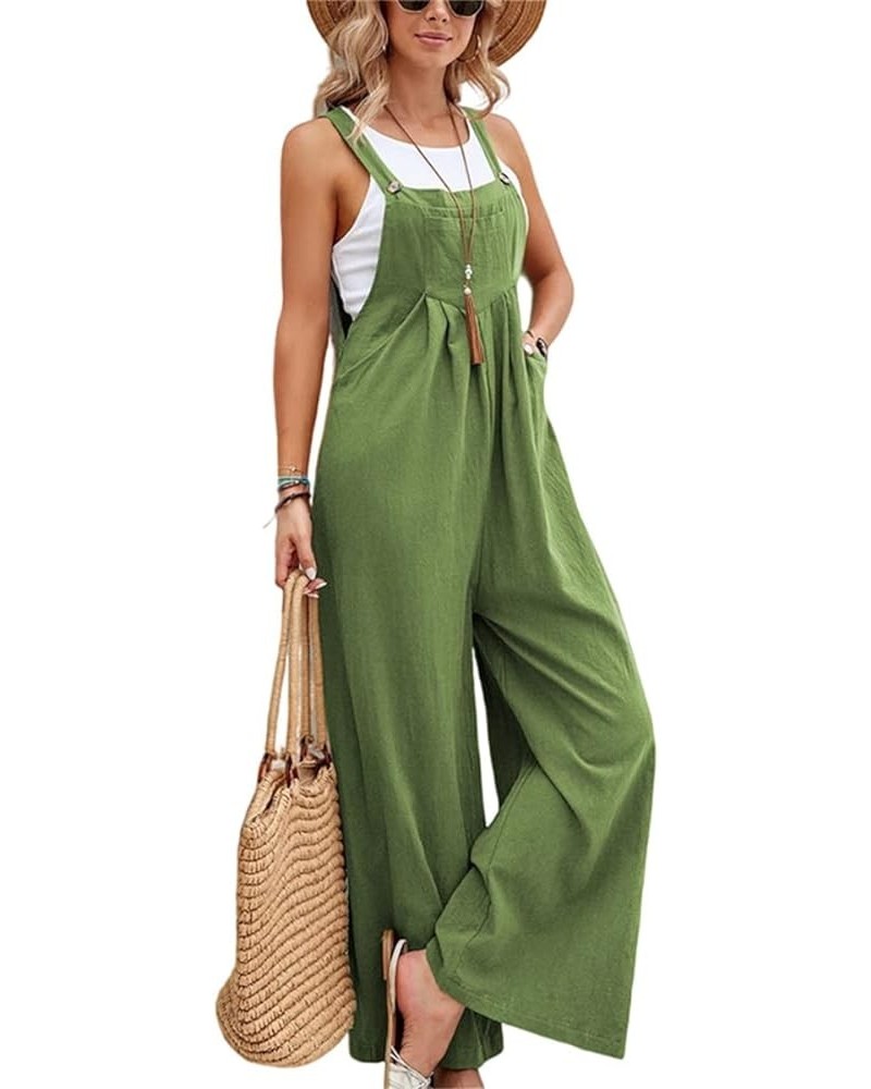 Jumpsuits for Women Wide Leg Bib Overalls Loose Fit Sleeveless Strap Baggy Rompers Casual Outfits with Pockets Green $10.79 O...