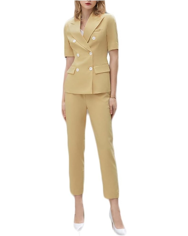 Womens 2 Piece Suit Set Half Sleeve Blazer and Pants Casual Business Work Office Special Occasions Yellow7 $29.70 Suits