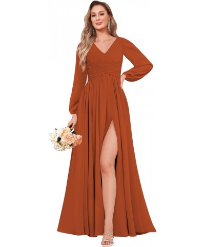 Long Sleeve Bridesmaid Dresses for Wedding A-Line Chiffon Formal Evening Gown with Slit Silver $24.20 Dresses