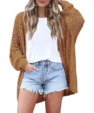 Lightweight Crochet Cardigan for Women Long Sleeve Open Front Knit Oversized Cardigans Sweaters Brown $21.27 Sweaters