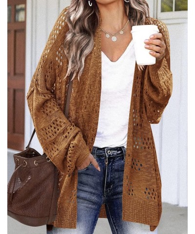 Lightweight Crochet Cardigan for Women Long Sleeve Open Front Knit Oversized Cardigans Sweaters Brown $21.27 Sweaters