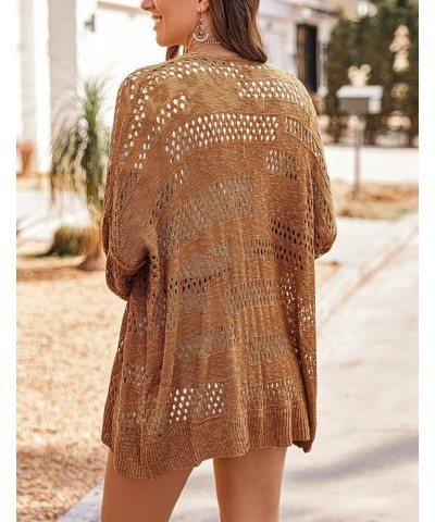 Lightweight Crochet Cardigan for Women Long Sleeve Open Front Knit Oversized Cardigans Sweaters Brown $21.27 Sweaters