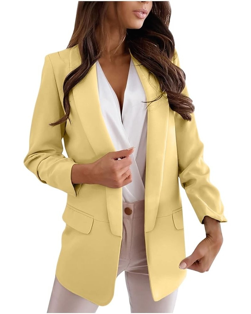 Blazer Jacket for Women 2024 Open Front Long Sleeve Casual Work Office Suit Coat Solid Lightweight Outwear with Pocket A-yell...