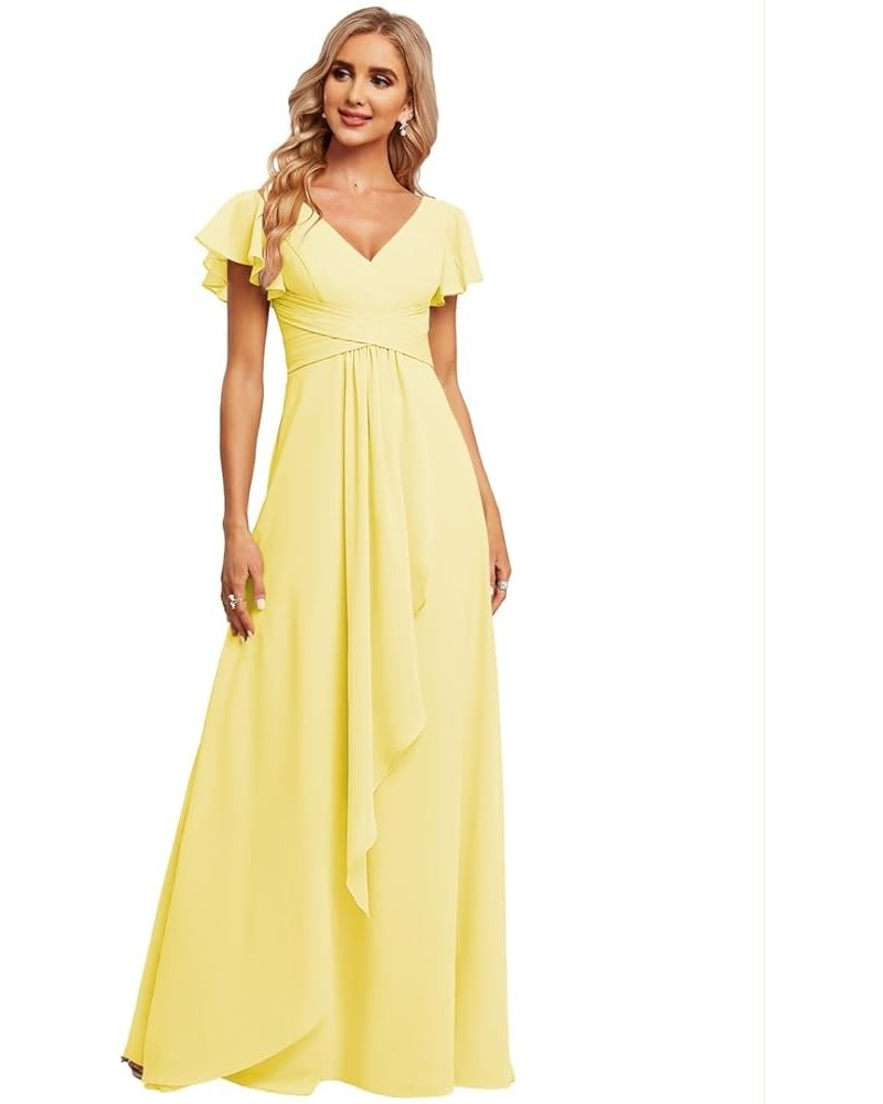 Bridesmaid Dresses for Women Prom Dress Long Formal Evening Party Gowns V-Neck Bridesmaid Dresses with Sleeves Yellow $32.39 ...