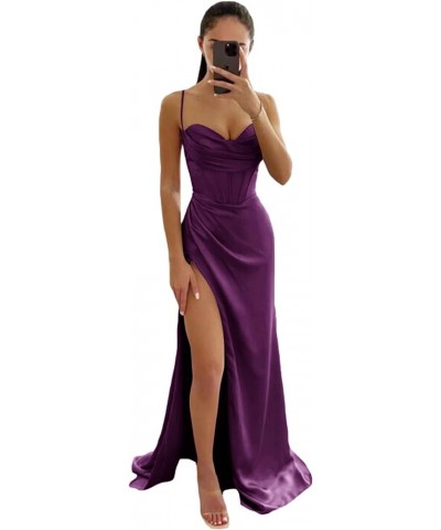 Spaghetti Straps Prom Dress Halter Satin Sweetheart Long Formal Evening Dresses High Slit Backless Bridesmaid Dresses YK397 G...