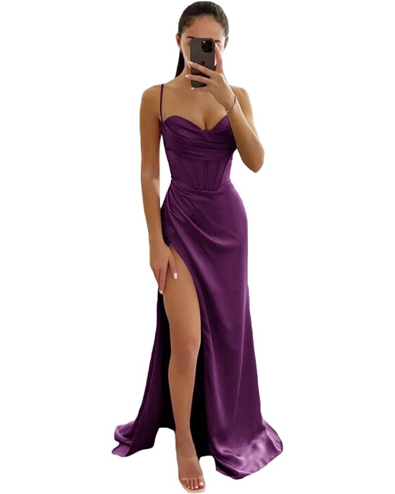 Spaghetti Straps Prom Dress Halter Satin Sweetheart Long Formal Evening Dresses High Slit Backless Bridesmaid Dresses YK397 G...