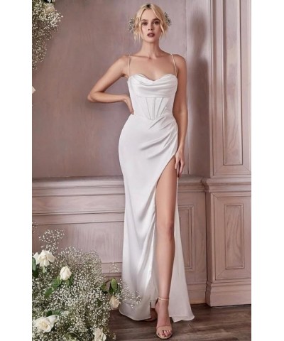 Spaghetti Straps Prom Dress Halter Satin Sweetheart Long Formal Evening Dresses High Slit Backless Bridesmaid Dresses YK397 G...