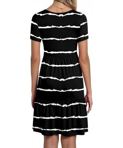 Women's Short Sleeve T-Shirt Dresses Casual Ruffle Swing Dress with Pockets 02 Stripe Black $21.59 Dresses