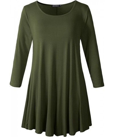 Women Casual Loose Fit Swing Flare Tunic Tops Basic Plus Size Flowy Shirt Army Green &Long $8.84 Tops