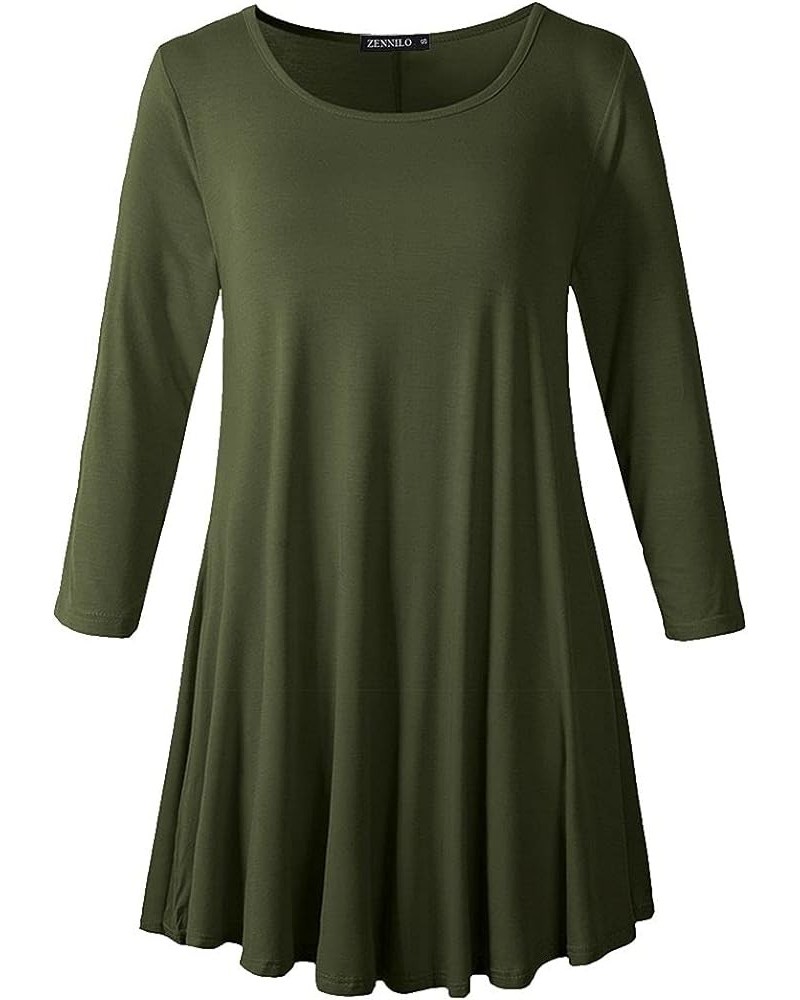 Women Casual Loose Fit Swing Flare Tunic Tops Basic Plus Size Flowy Shirt Army Green &Long $8.84 Tops