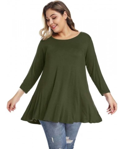 Women Casual Loose Fit Swing Flare Tunic Tops Basic Plus Size Flowy Shirt Army Green &Long $8.84 Tops