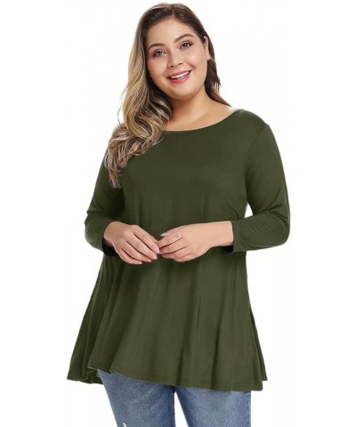 Women Casual Loose Fit Swing Flare Tunic Tops Basic Plus Size Flowy Shirt Army Green &Long $8.84 Tops