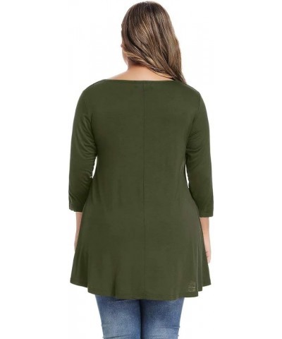 Women Casual Loose Fit Swing Flare Tunic Tops Basic Plus Size Flowy Shirt Army Green &Long $8.84 Tops