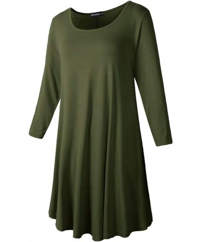 Women Casual Loose Fit Swing Flare Tunic Tops Basic Plus Size Flowy Shirt Army Green &Long $8.84 Tops