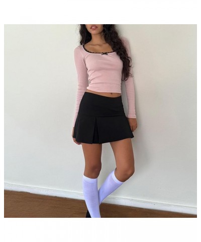 Lace Trim Long Sleeve Tops Women Skinny Casual Basic Fitted Tees Strech Solid Tunics Y2k Going Out Fall Shirt A-black Pink $6...