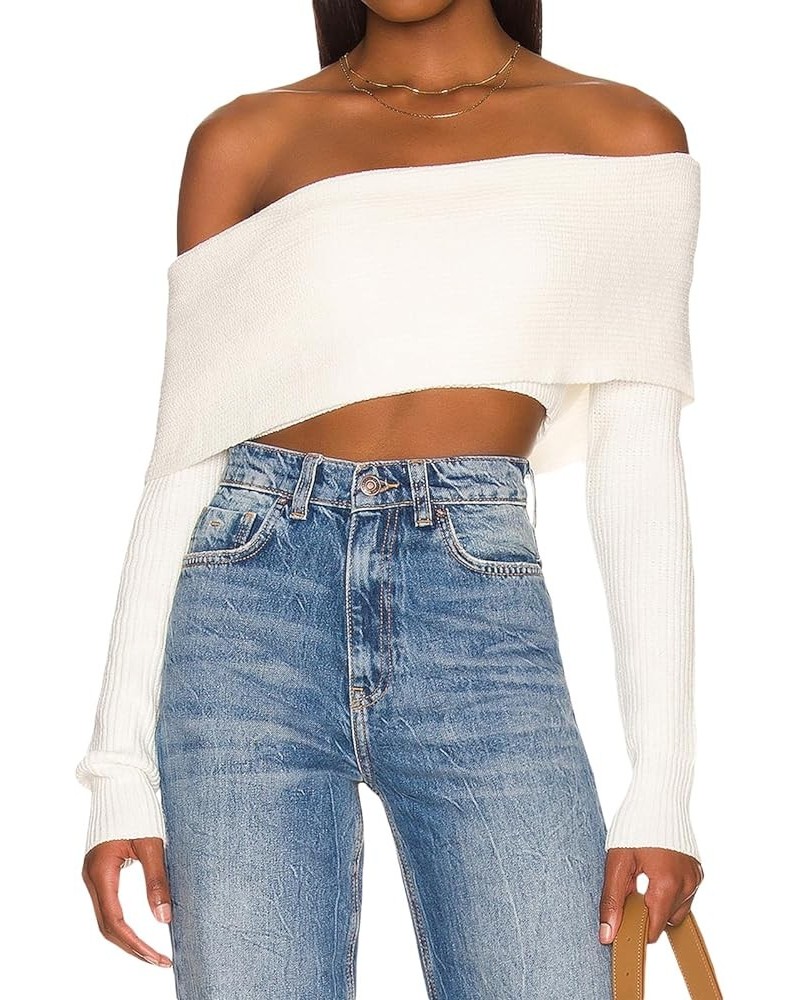 Off The Shoulder Sweater for Women Sexy Long Sleeve Knit Pullover Jumper Slim Fit Crop Tube Top One Shoulder Shirts Crop Swea...