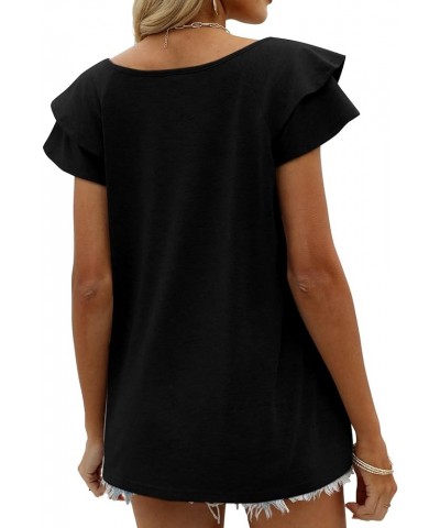 Womens Summer Tops Ruffle Short Sleeve V Neck T-Shirts Casual Loose Fit 1a Black $11.99 T-Shirts