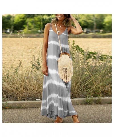 Women Spaghetti Strap Casual Maxi Dresses Sleeveless Cami Dress Plus Size Flowy Holiday Vacation V Neck Dresses B-gray $8.69 ...