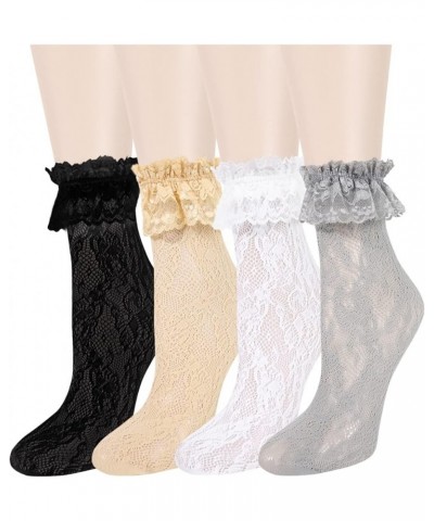 Benefeex Sox Womens Sheer Lace Loose Socks Decorated Mesh Slouch Socks Transparent See Through Clear Tulle Socks Gifts 4 Pair...