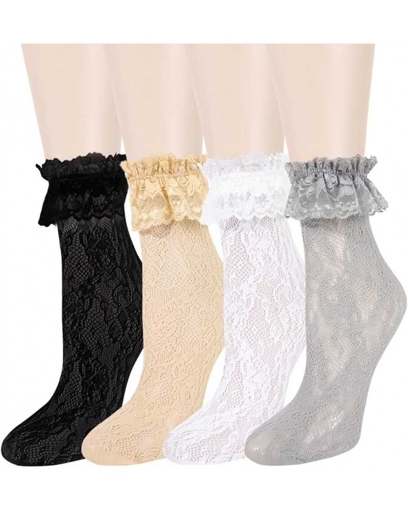 Benefeex Sox Womens Sheer Lace Loose Socks Decorated Mesh Slouch Socks Transparent See Through Clear Tulle Socks Gifts 4 Pair...