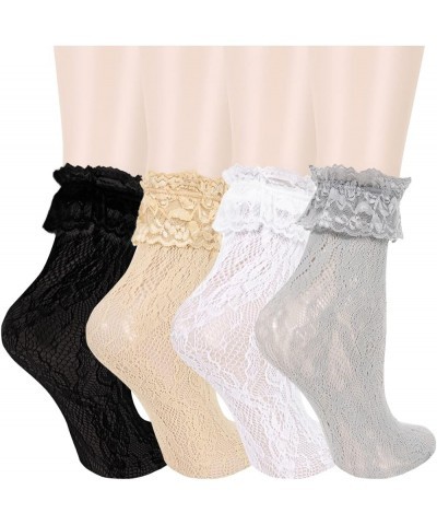 Benefeex Sox Womens Sheer Lace Loose Socks Decorated Mesh Slouch Socks Transparent See Through Clear Tulle Socks Gifts 4 Pair...