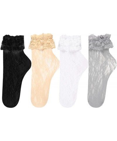 Benefeex Sox Womens Sheer Lace Loose Socks Decorated Mesh Slouch Socks Transparent See Through Clear Tulle Socks Gifts 4 Pair...