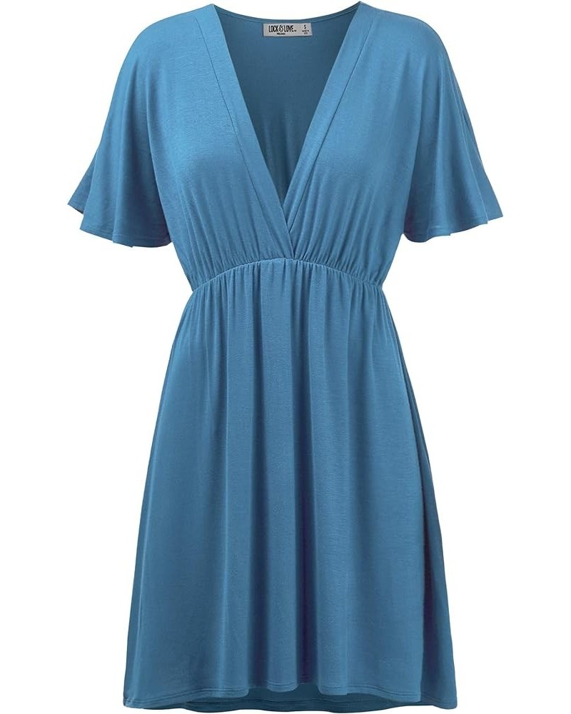 Womens Short Sleeve Kimono Style Deep V Neck Casual Summer Dress S-3XL Plus Size Blue $10.89 Dresses