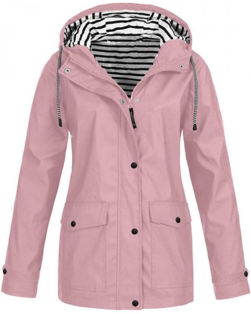 Womens Waterproof Rain Jacket with Hood Lightweight Long Sleeve Windbreaker Zip Up Drawstring Raincoat with Pockets 15-pink $...