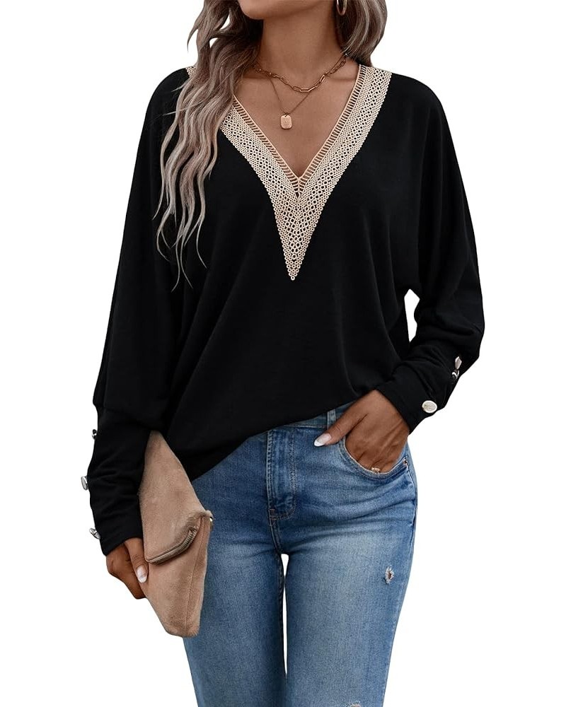 Women's Long Sleeve V Neck Sweatshirt Pullover Fashion Fall Clothes 2023 T Shirt Black $12.74 Hoodies & Sweatshirts